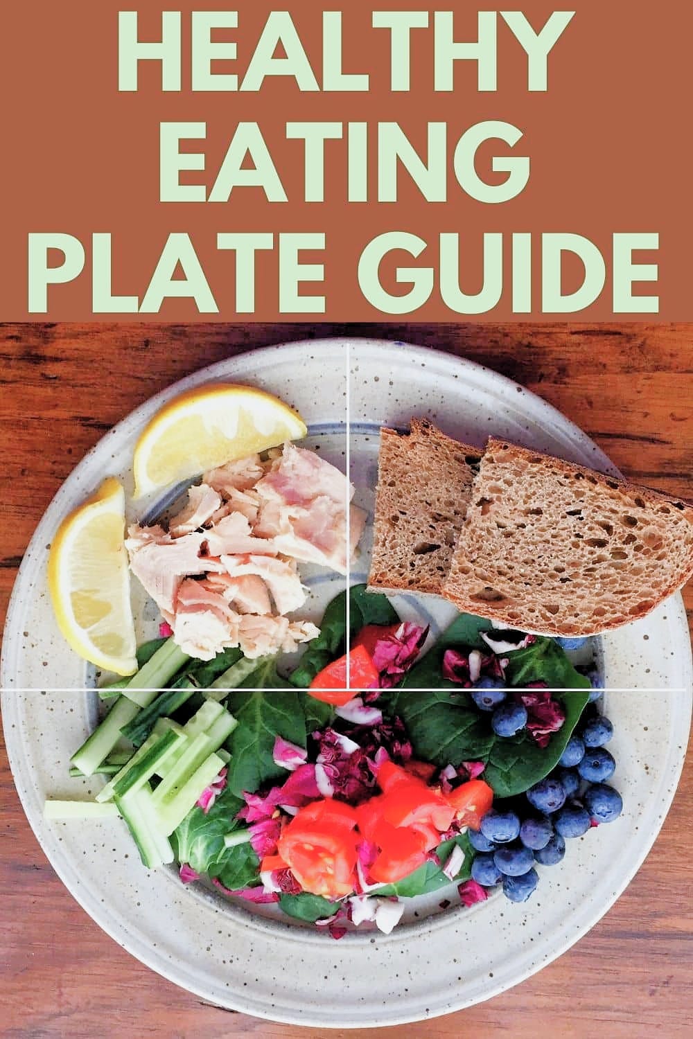 Healthy eating plate guide with diabetic exchanges and Mediterranean diet information