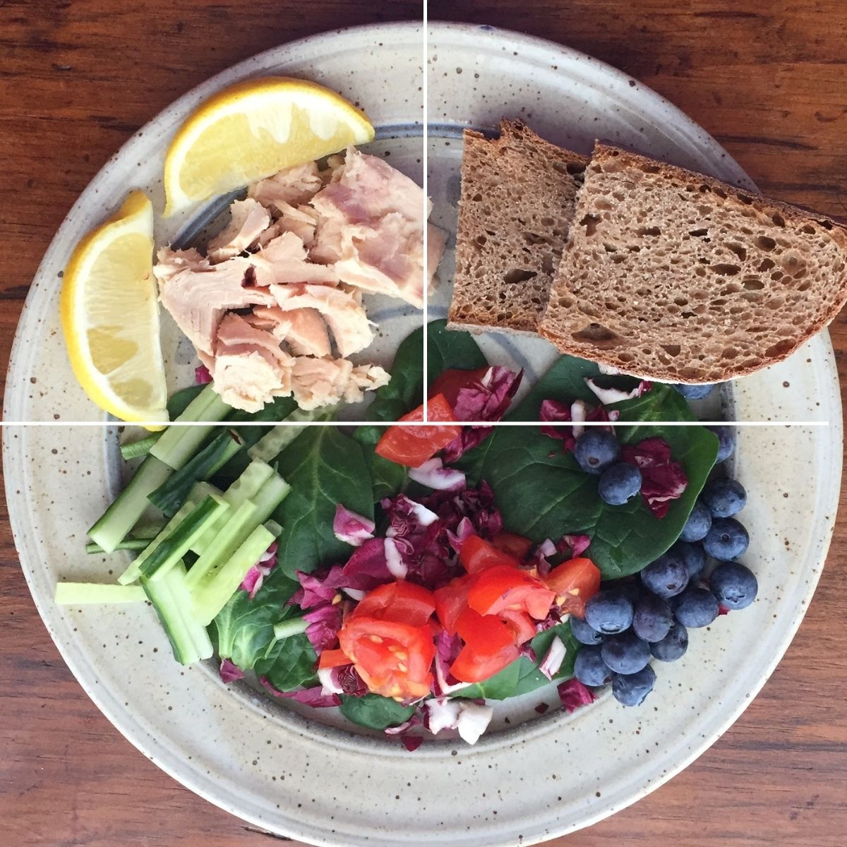 a plate of food divided to show the healthy eatinig plate method