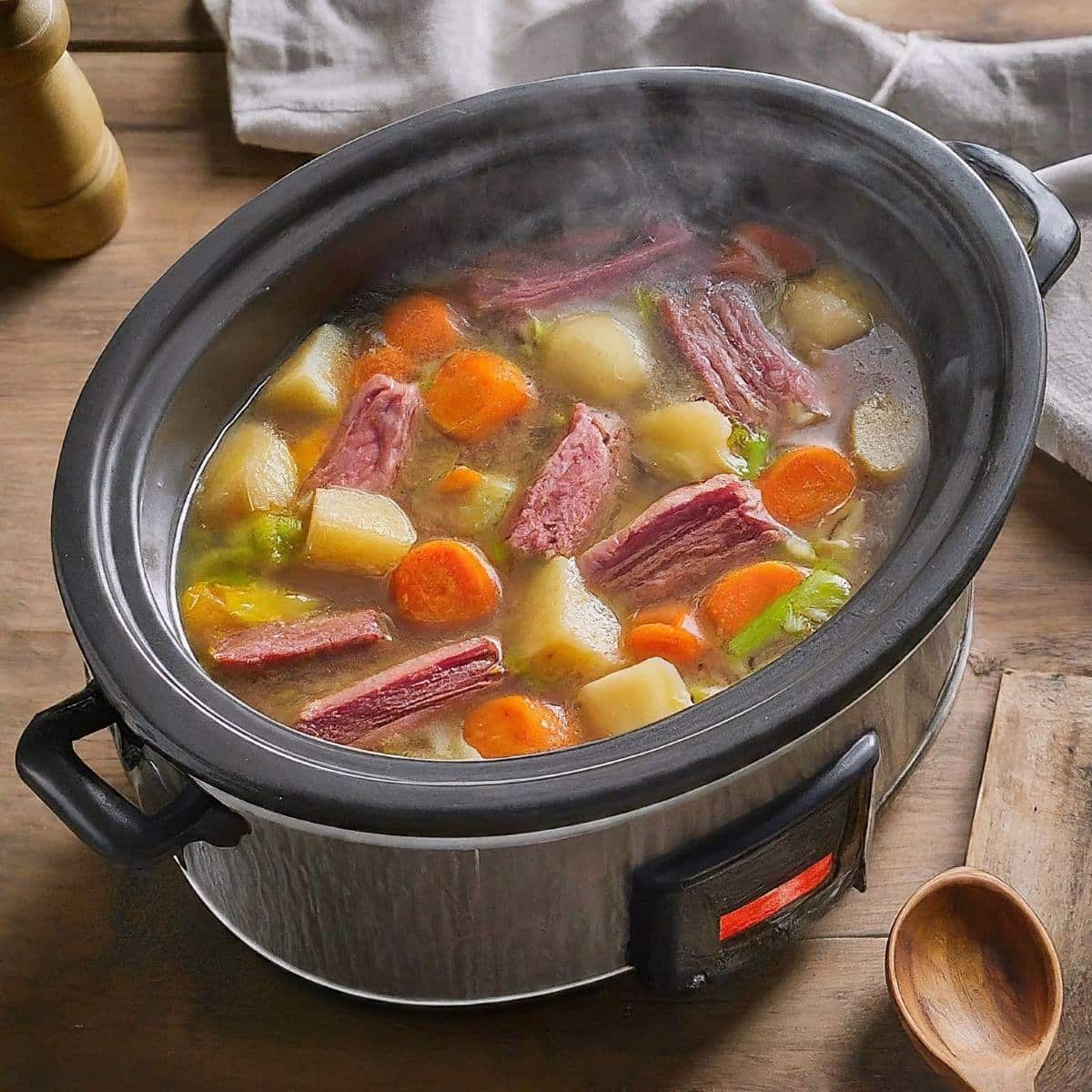 slow cooker corned beef and cabbage with vegetables