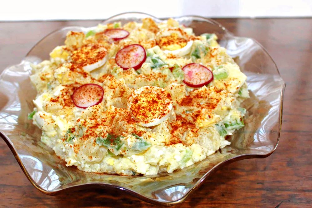 potato salad with eggs and radishes