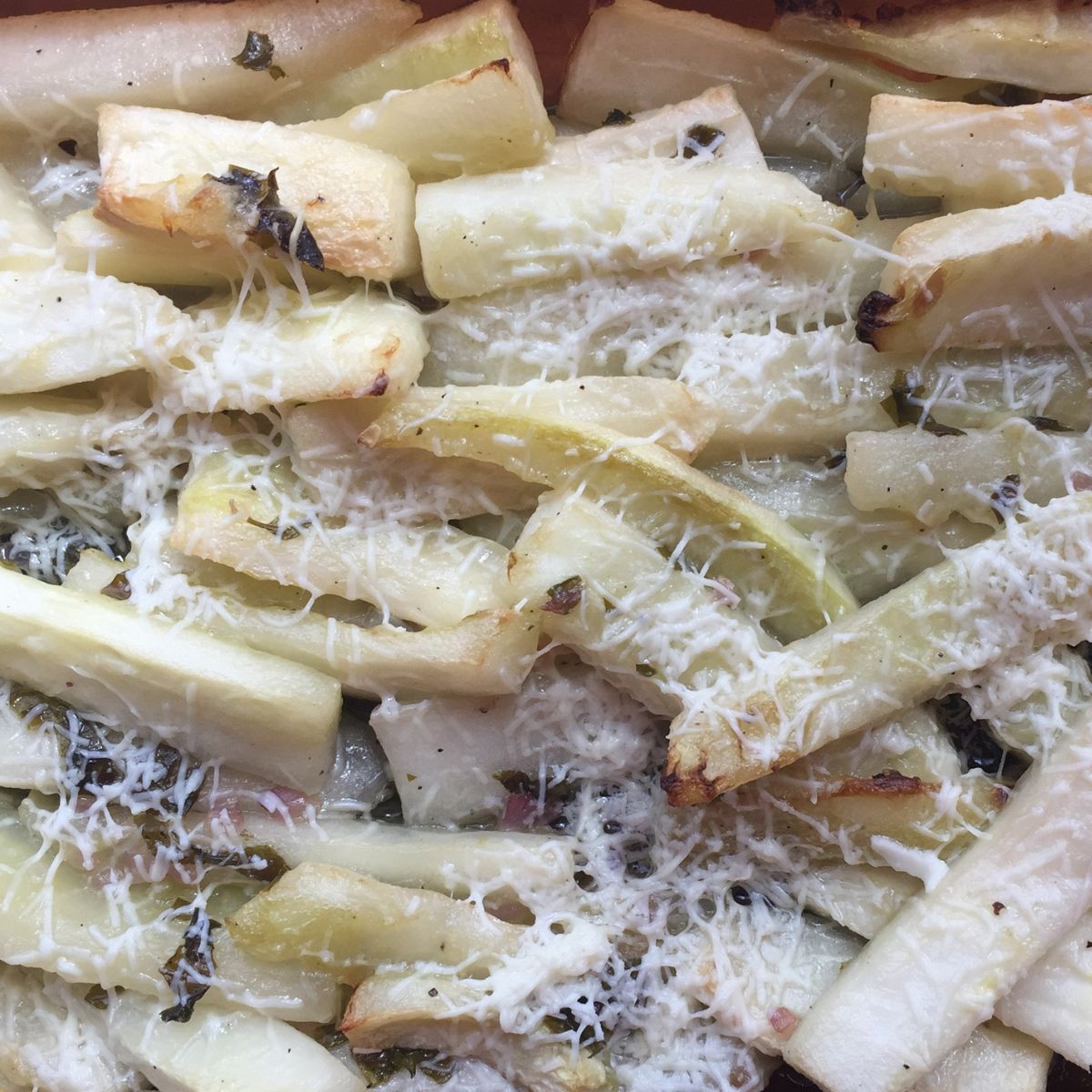 cooked cucumbers with parmesan cheese