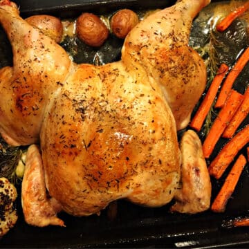 roasted spatchcock chicken with vegetables