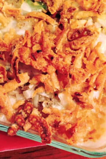 green bean casserole with crispy onions