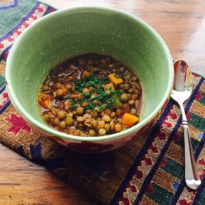 lentil stew on the table, ready to eat.