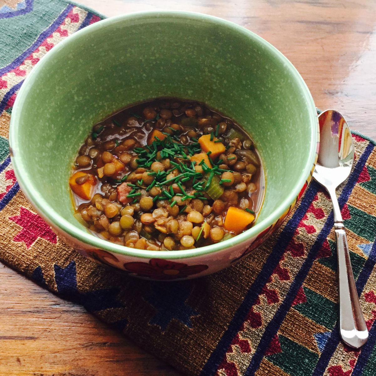 lentil stew on the table, ready to eat.