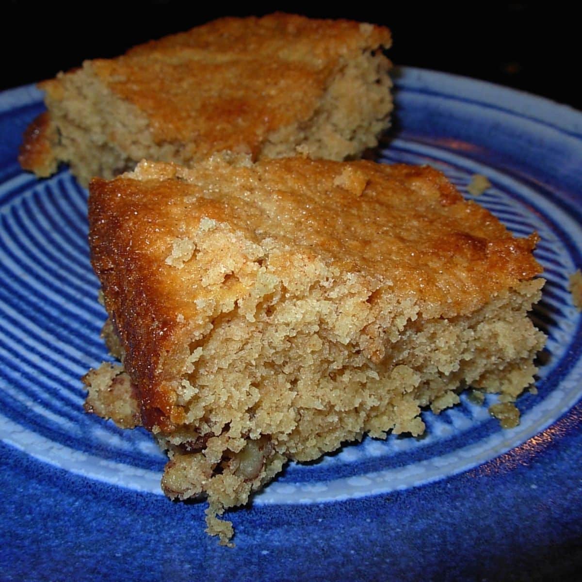 coffee cake on a blue plate