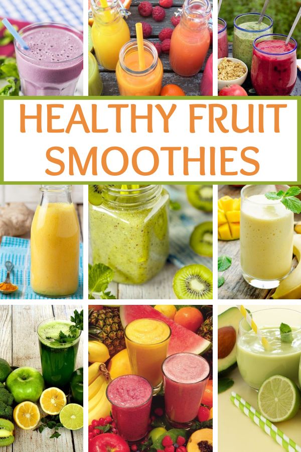 a collage of healthy fruit smoothies