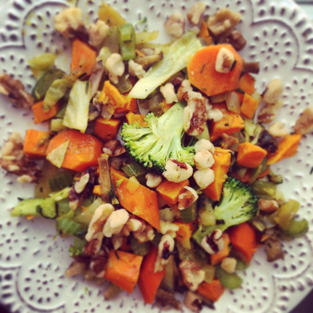 steamed vegetables on a pretty plate