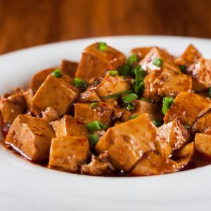 cubed juicy tofu with brown sauce