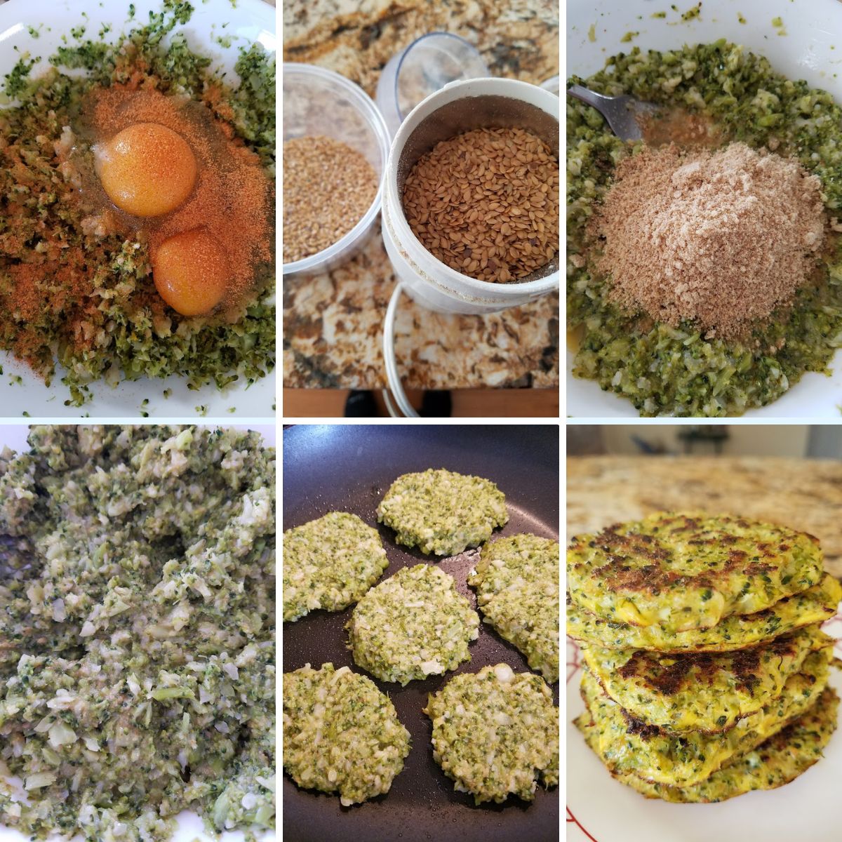 images of the different steps of making cauliflower and broccoli fritters
