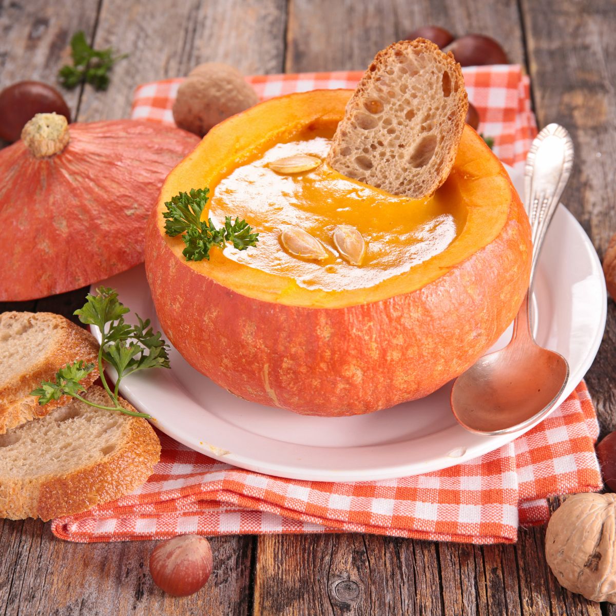 pumpkin soup in a pumpkin