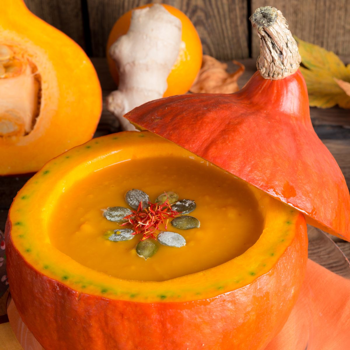 pumpkin soup in a pumpkin