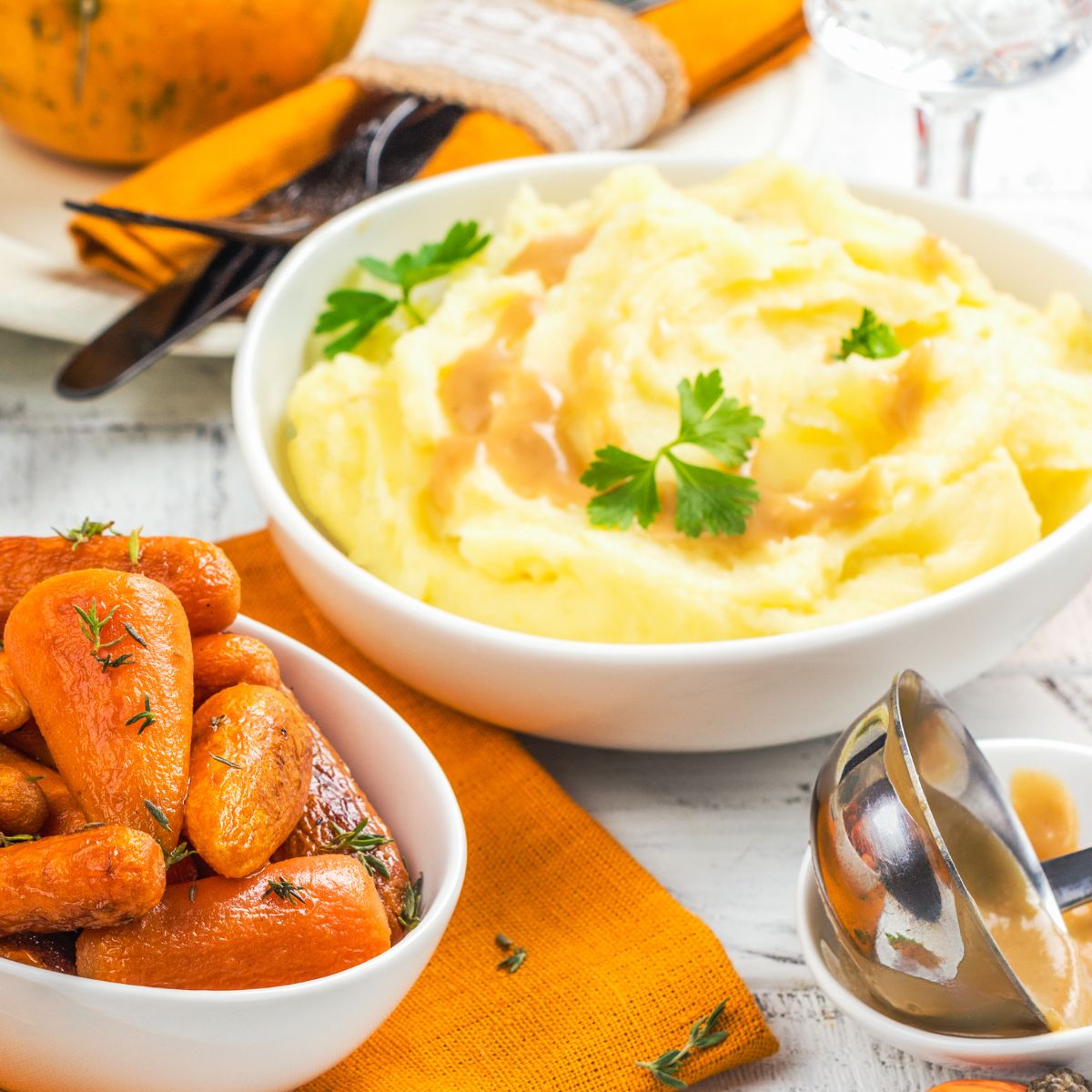 Thanksgiving side dishes: candied carrots and mashed potatoes