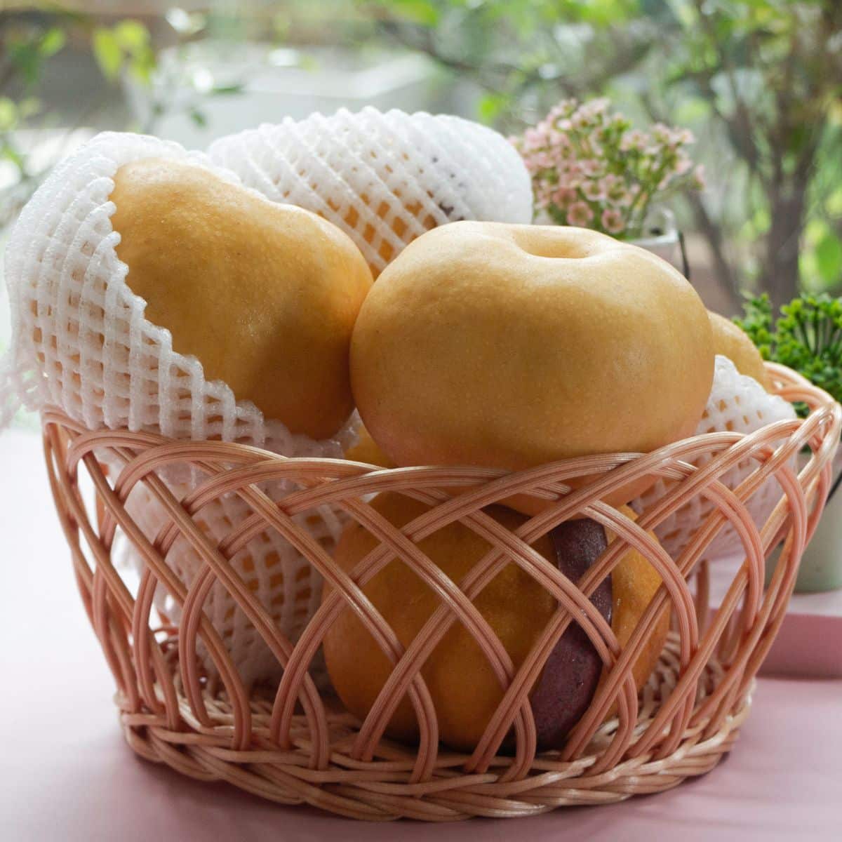 A basket of korean pears.