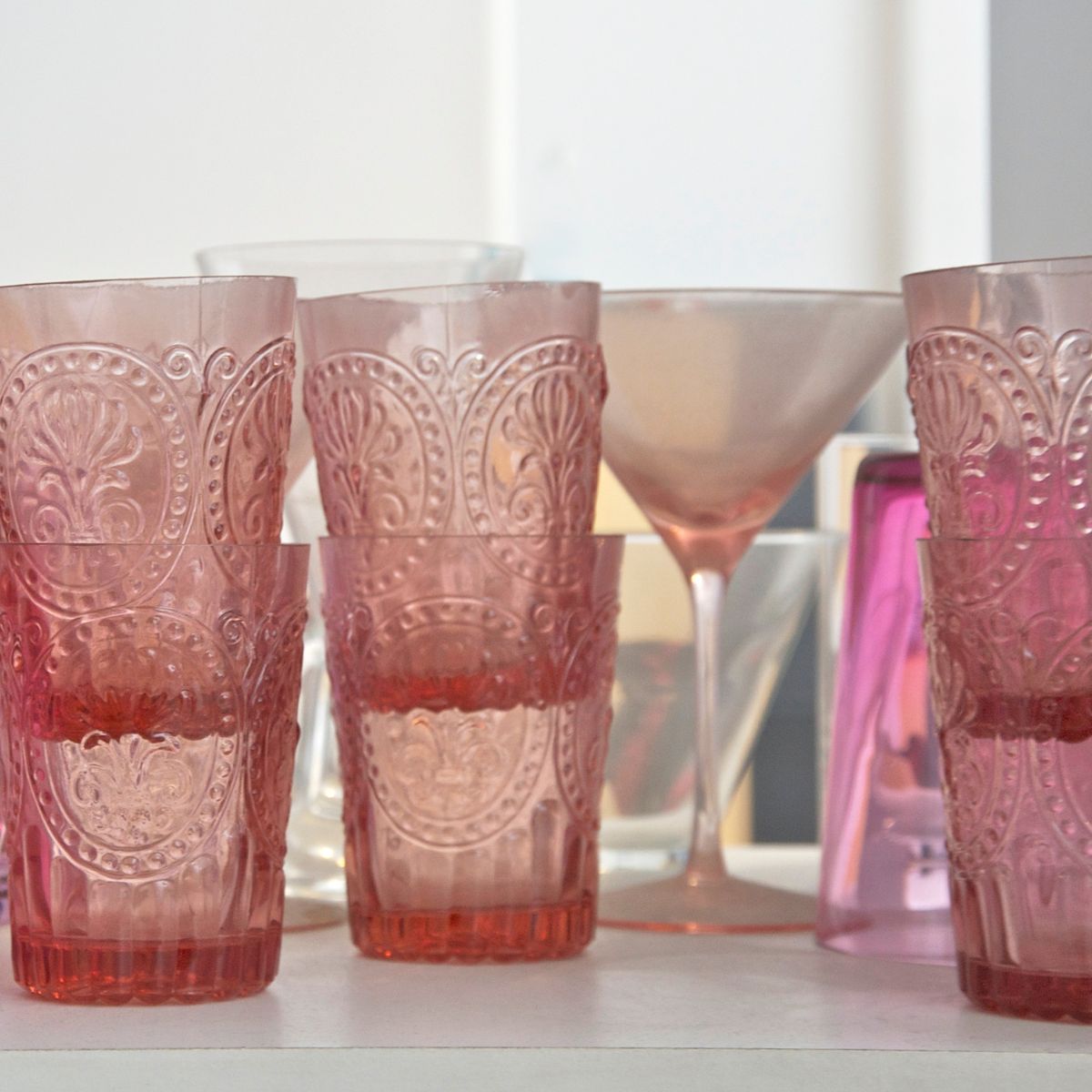 Pink glassware.