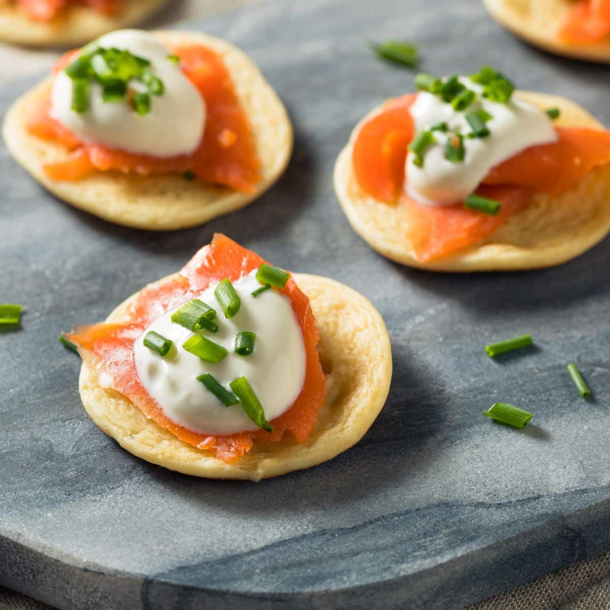 salmon appetizers with creamy yogurt sauce.