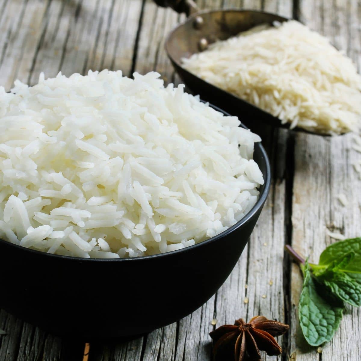 a bowl of cooked white rice.