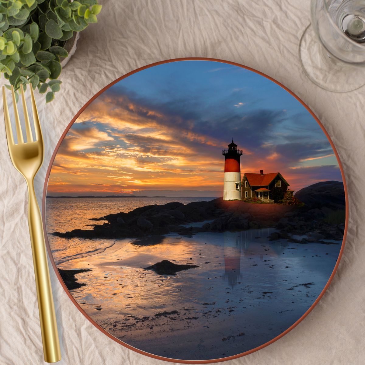 Beautiful lighthouse dinner plate. 
