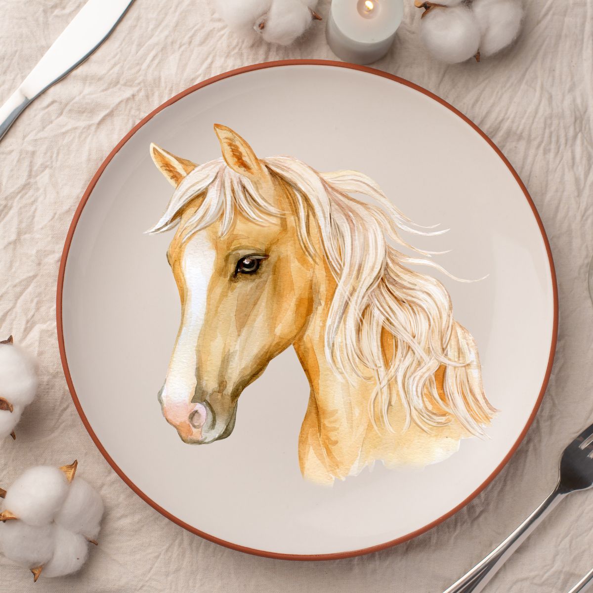 a beautiful plate with a horse's head design. 