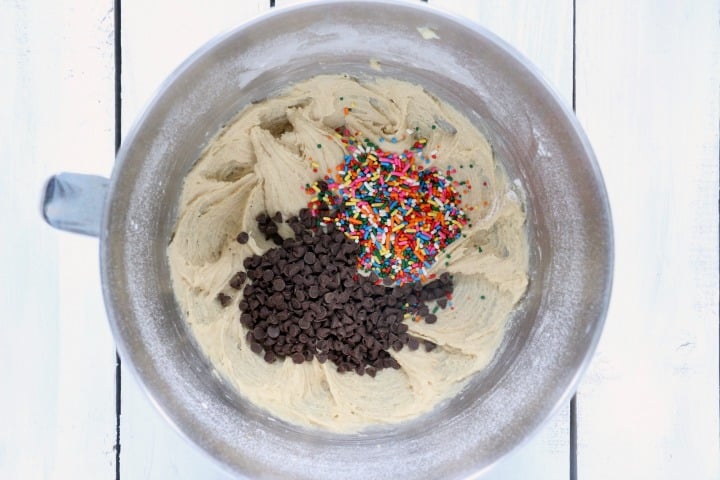 chips and sprinkles for no bake cookie dough bars