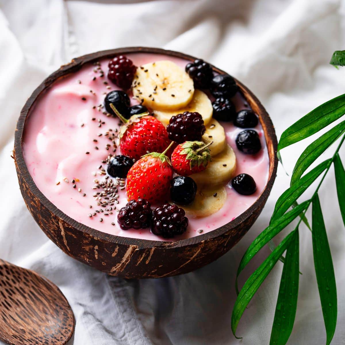 acai bowl with berries and banana.