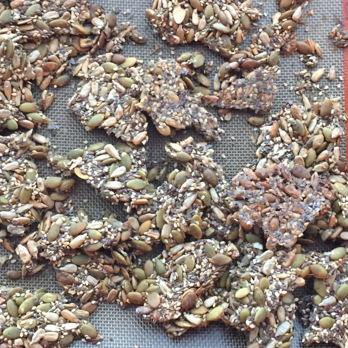 five seed crackers, made form pumpkin, sunflower sesame and other seeds.