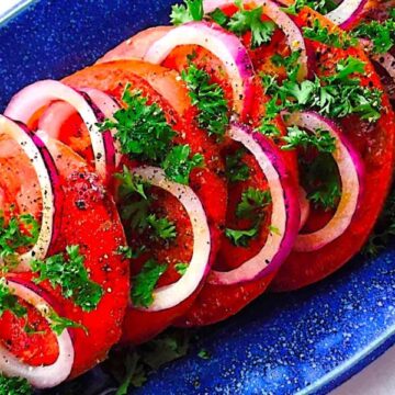 sliced tomatoes and onions are an easy side dish