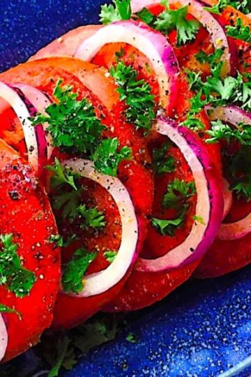 sliced tomatoes and onions are an easy side dish