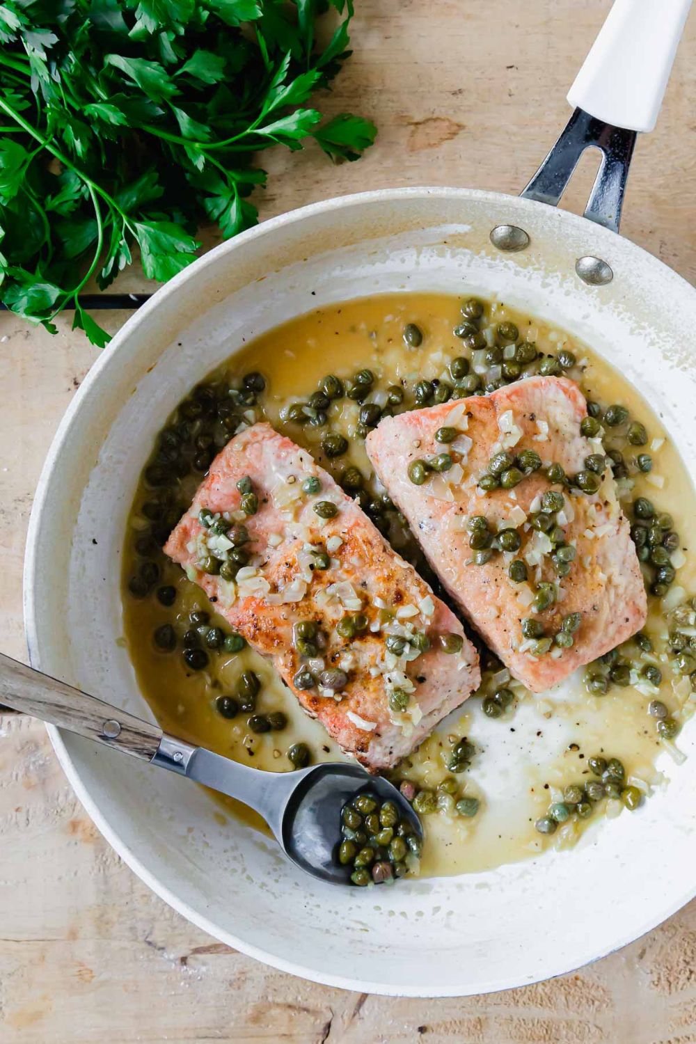 add the salmon back to the skillet.