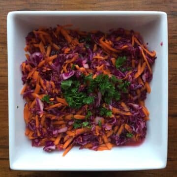 Red cabbage and carrots salad.