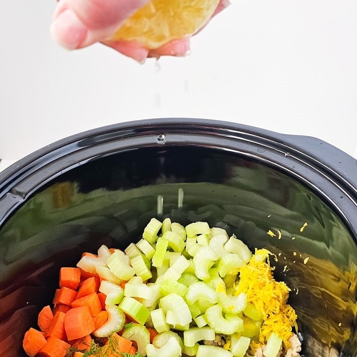 add soup ingredients to slow cooker