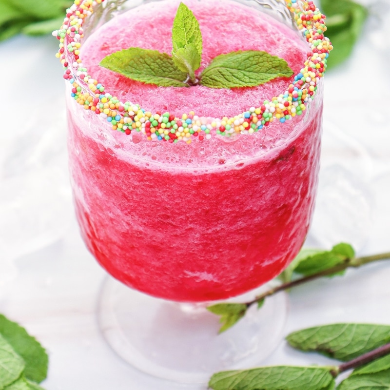 Watermelon Slushie with mint leaves and honey