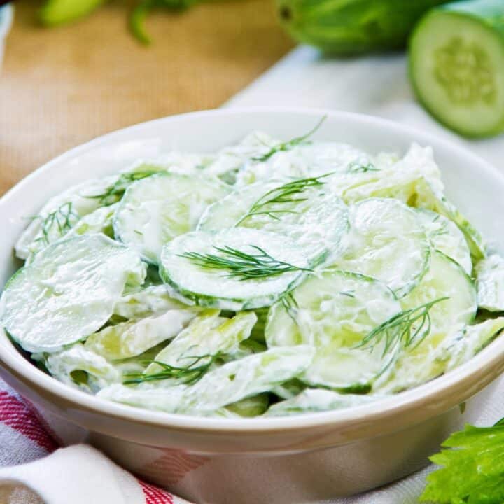 Cucumber and dill salad with homemade sour cream dressing