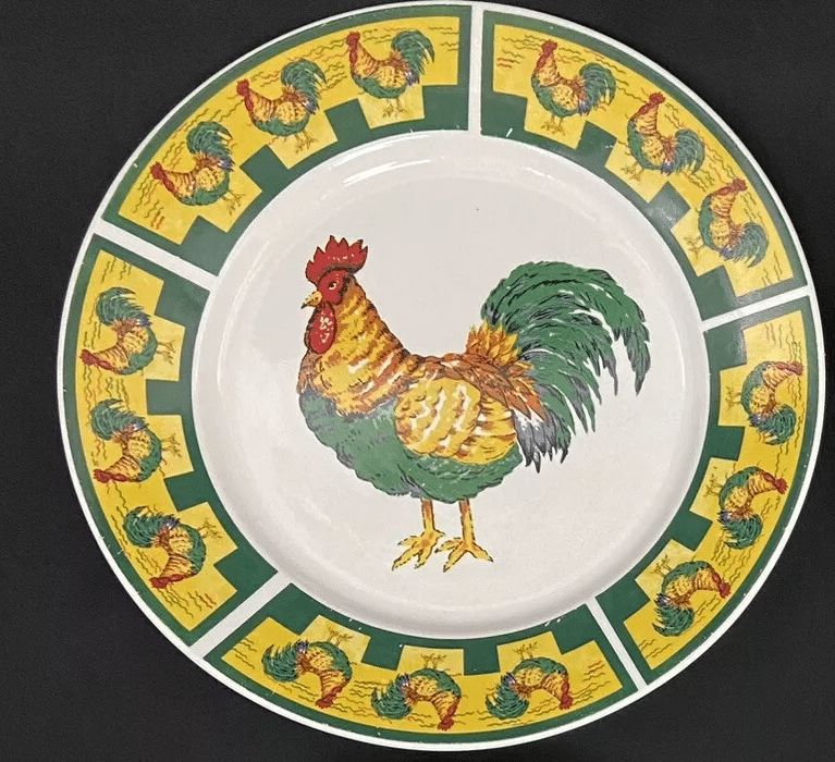 Totally Today yellow rooster dish pattern