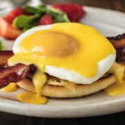 Eggs Benedict with turkey bacon