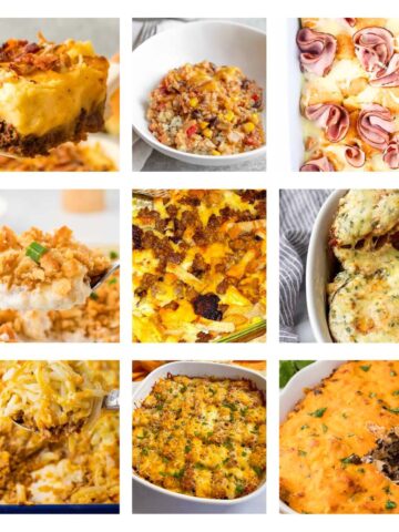 collage with 9 comfort food casseroles