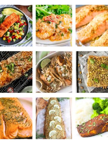 collage with 9 salmon recipe images