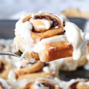 cinnamon roll on fork