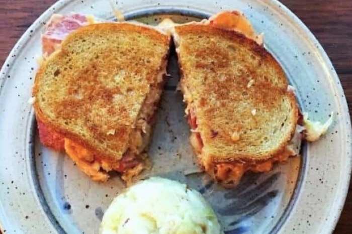 hot reuben sandwich and mashed potatoes