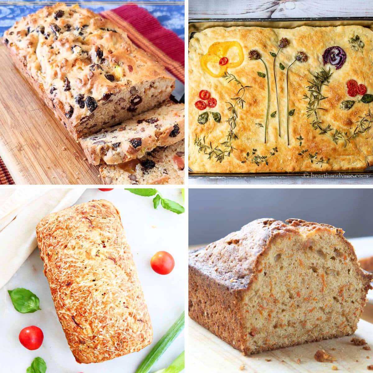 collage with 4 breads with vegetables