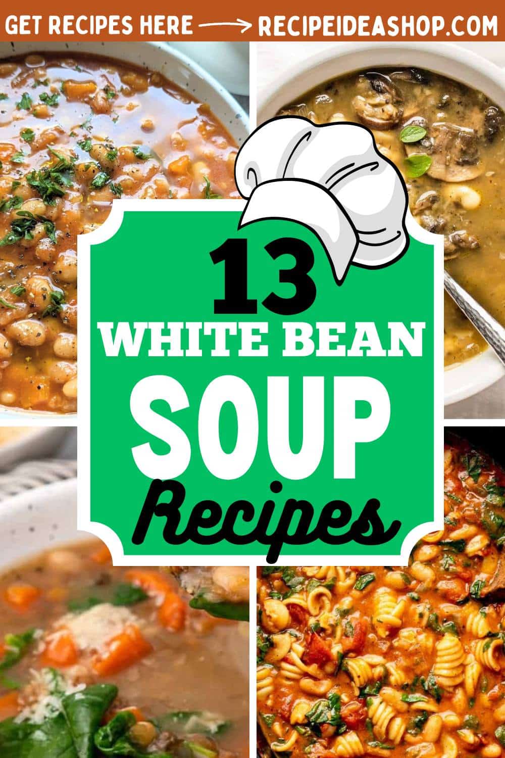 collage with 4 white bean soup images with text overlay