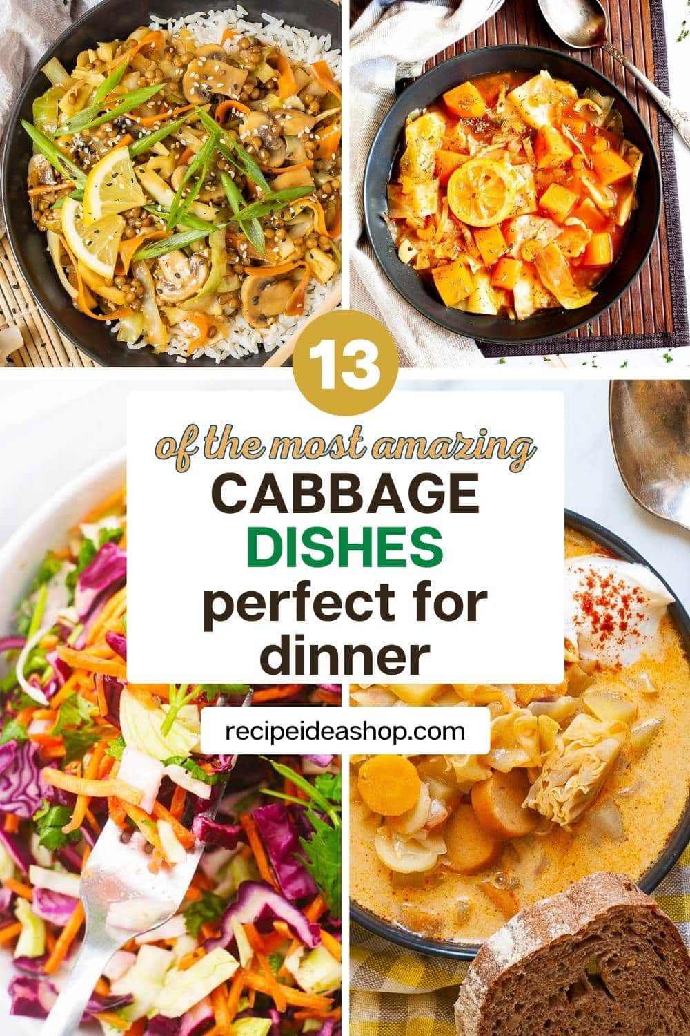 collage with 4 cabbage dishes with text