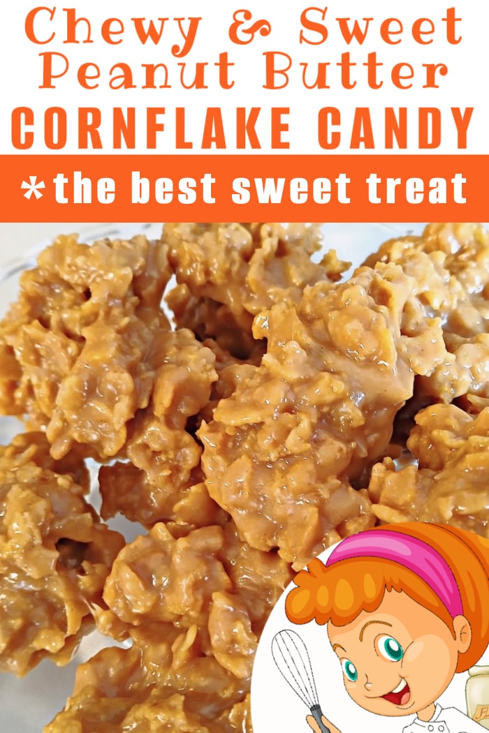 Chewy and sweet cornflake candy with peanut butter