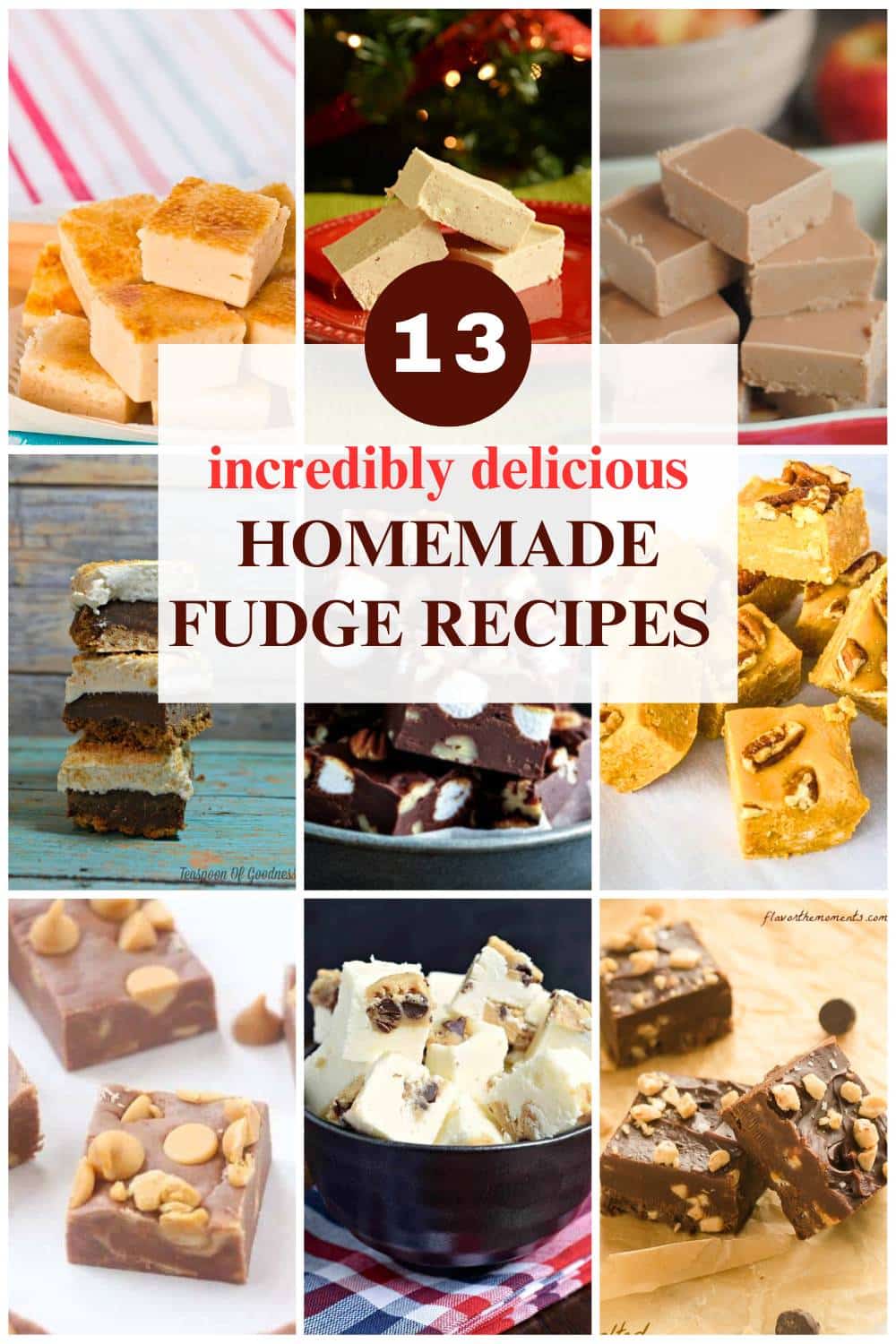 9 image collage with fudge recipes