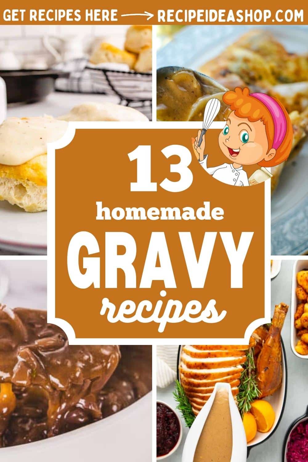 4 image collage with gravy recipes