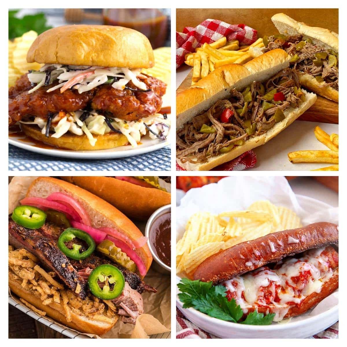 collage with 4 hot sandwich images