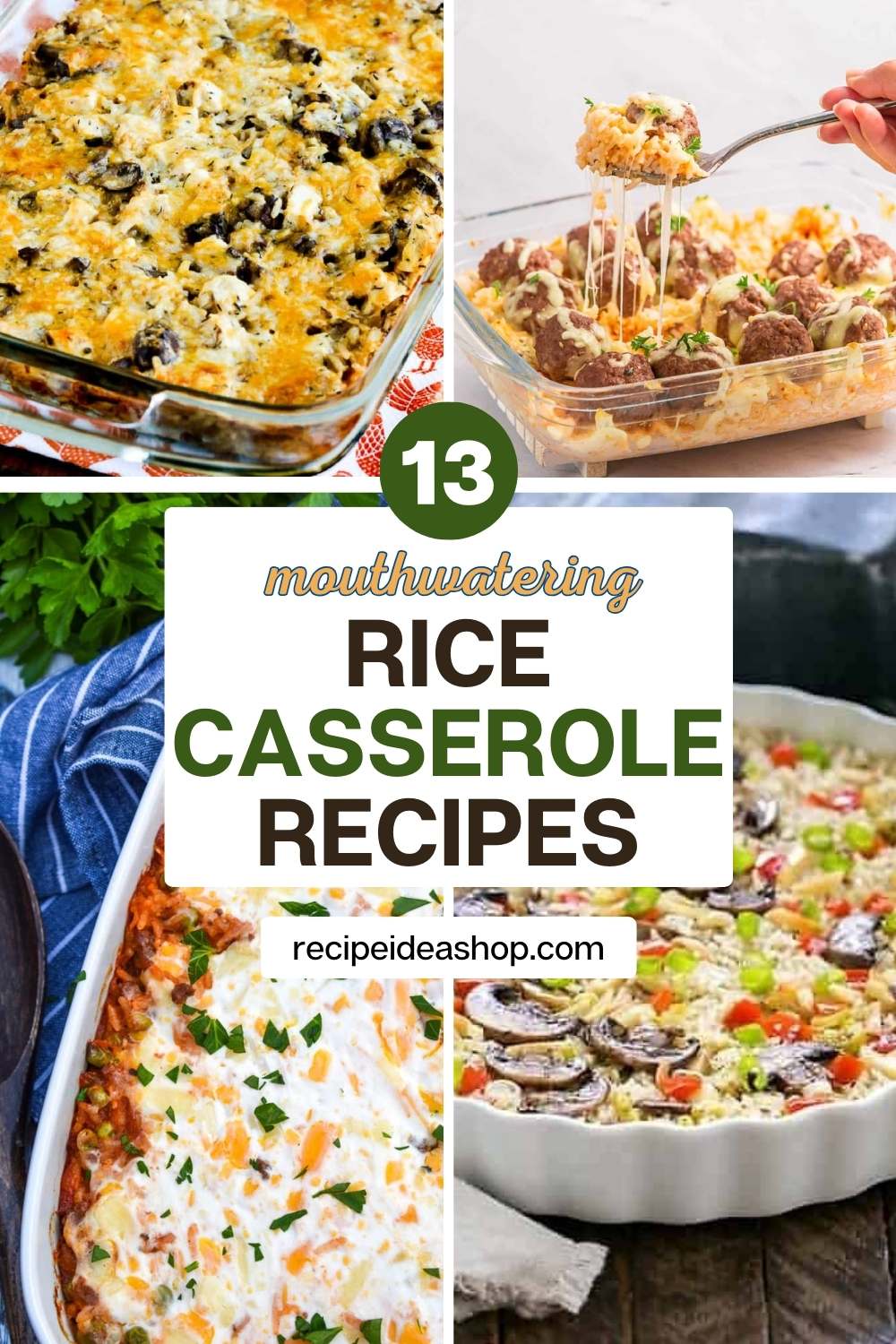 vertical collage with 4 rice casserole images