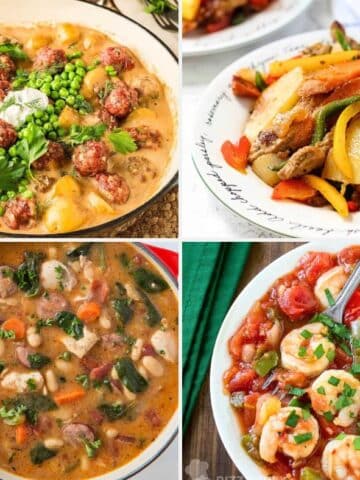 collage with 4 images of stew recipes