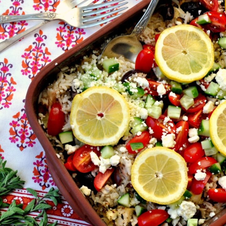 Greek chicken rice casserole