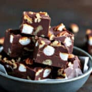 rocky road fudge with pecans and marshmallows